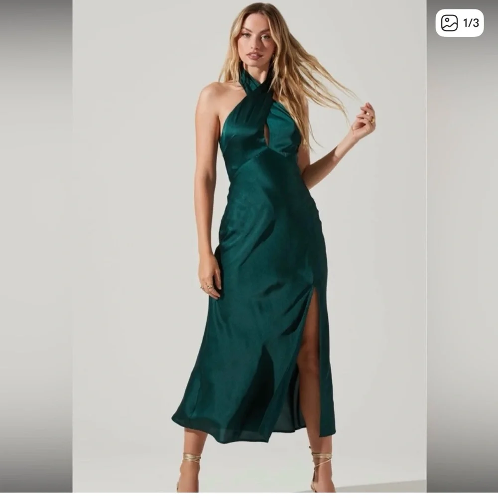 Astr Green Halter Midi Dress - Picture 1 of 7
